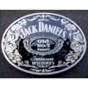 Fibbia per cintura jack daniel's smaltata nera a forno su metallo inox, forma ovale