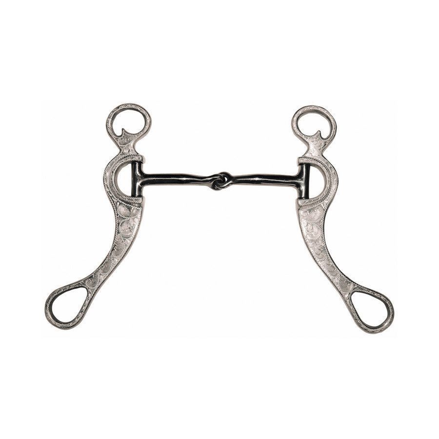 Morso western snodato in alluminio, imboccatura in ferro nero con inserti in rame, aste decorate