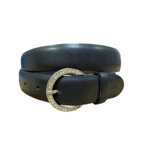 Cintura in pelle nera e fibbia con strass bianchi - ULTIMO PEZZO - misura 95 cm