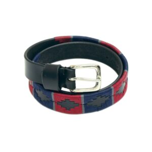 Cintura ''COVER'' in cuoio 26 mm con riporti blu/bordeaux