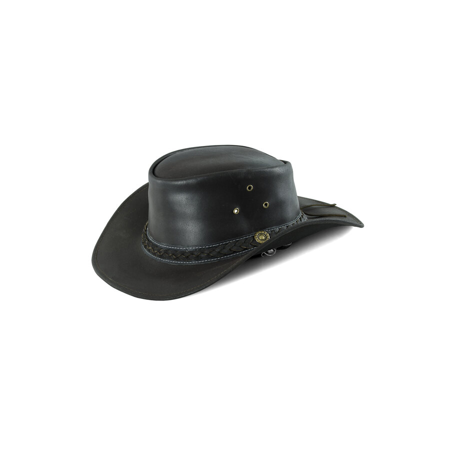 Cappello in cuoio con laccio a treccia